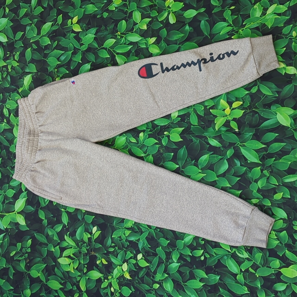 Men's Small Gray Champion Sweatpants With Leg Graphic and Tapered Fit